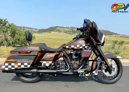 Distressed Orange and Black Custom Painted Motorcycle