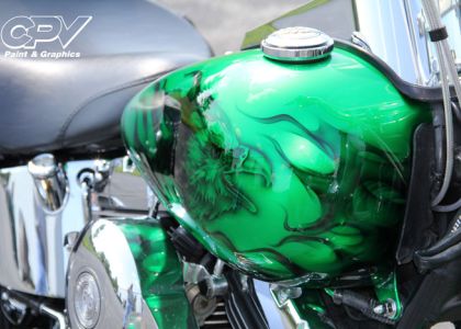 Green Custom Painted Motorcycle with Airbrushed Eagle